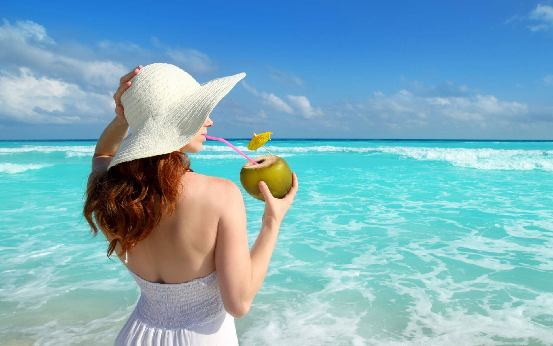 Woman Beach Buko Juice Background