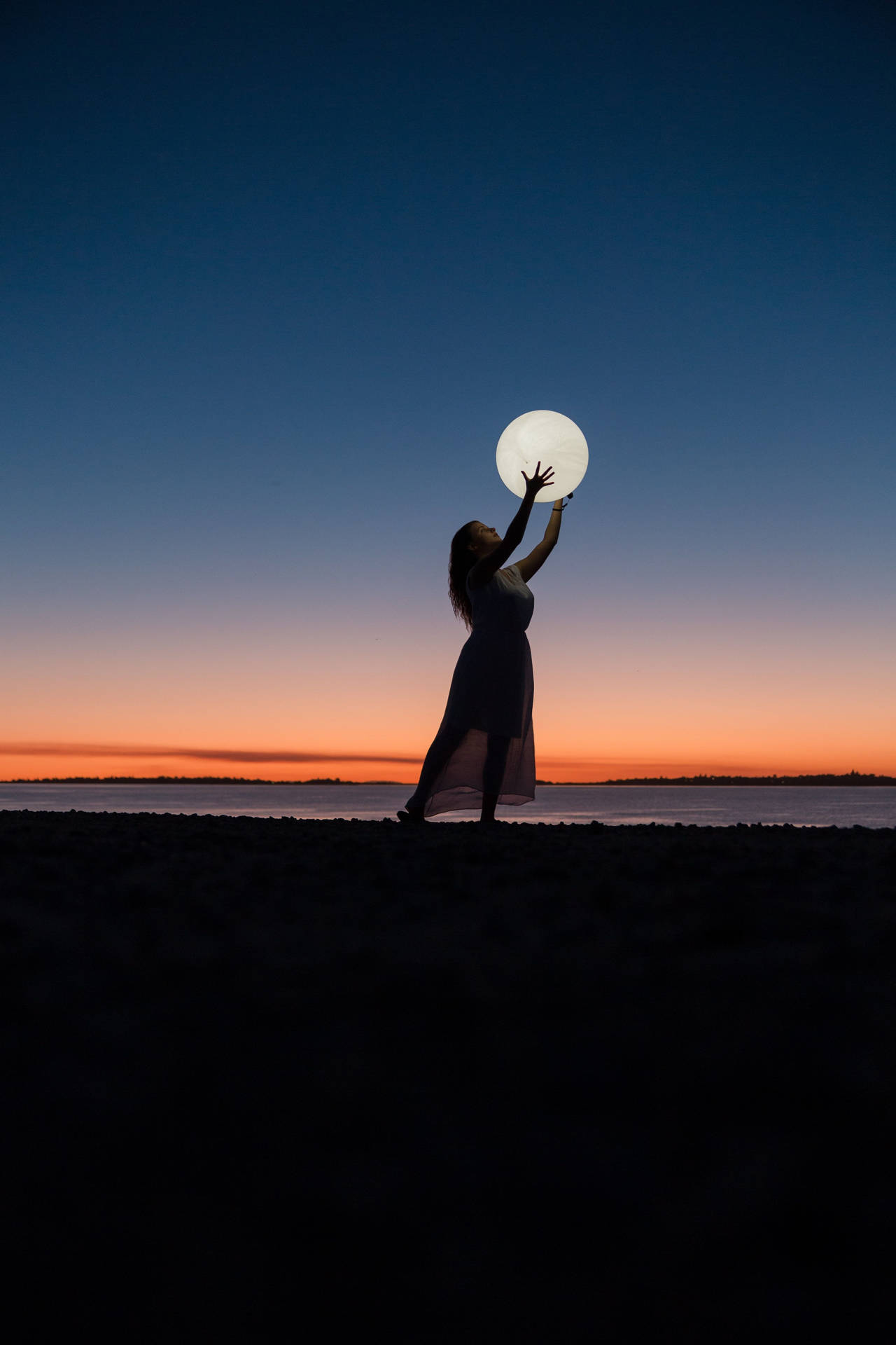 Woman Beach Moon Night Sky Background