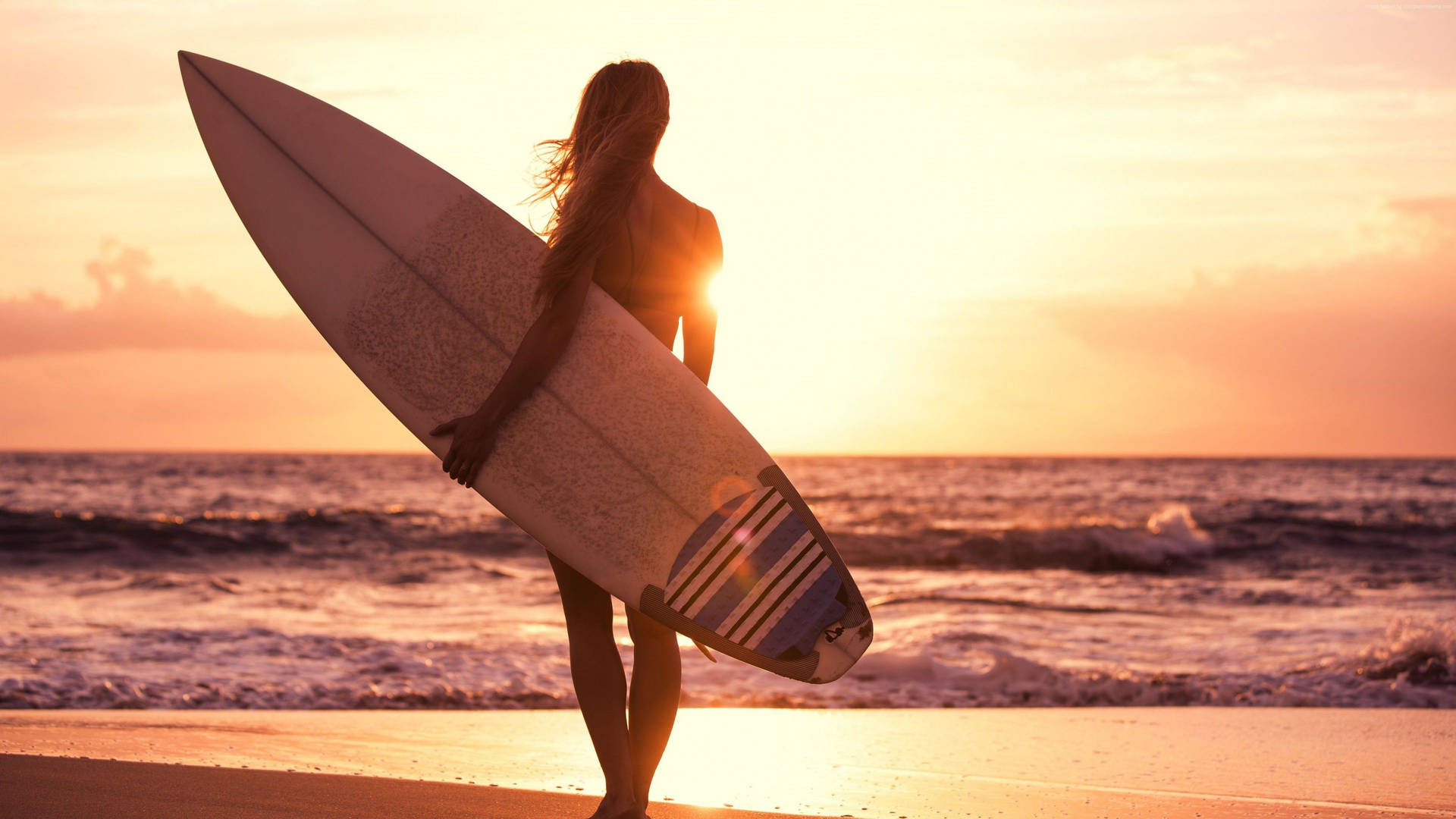 Woman Beach Surfer Background