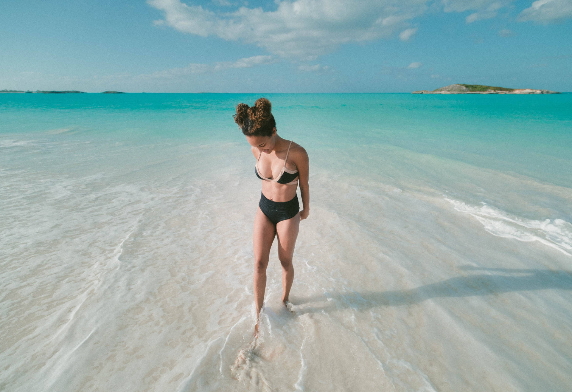 Woman Bikini Walking On Beach