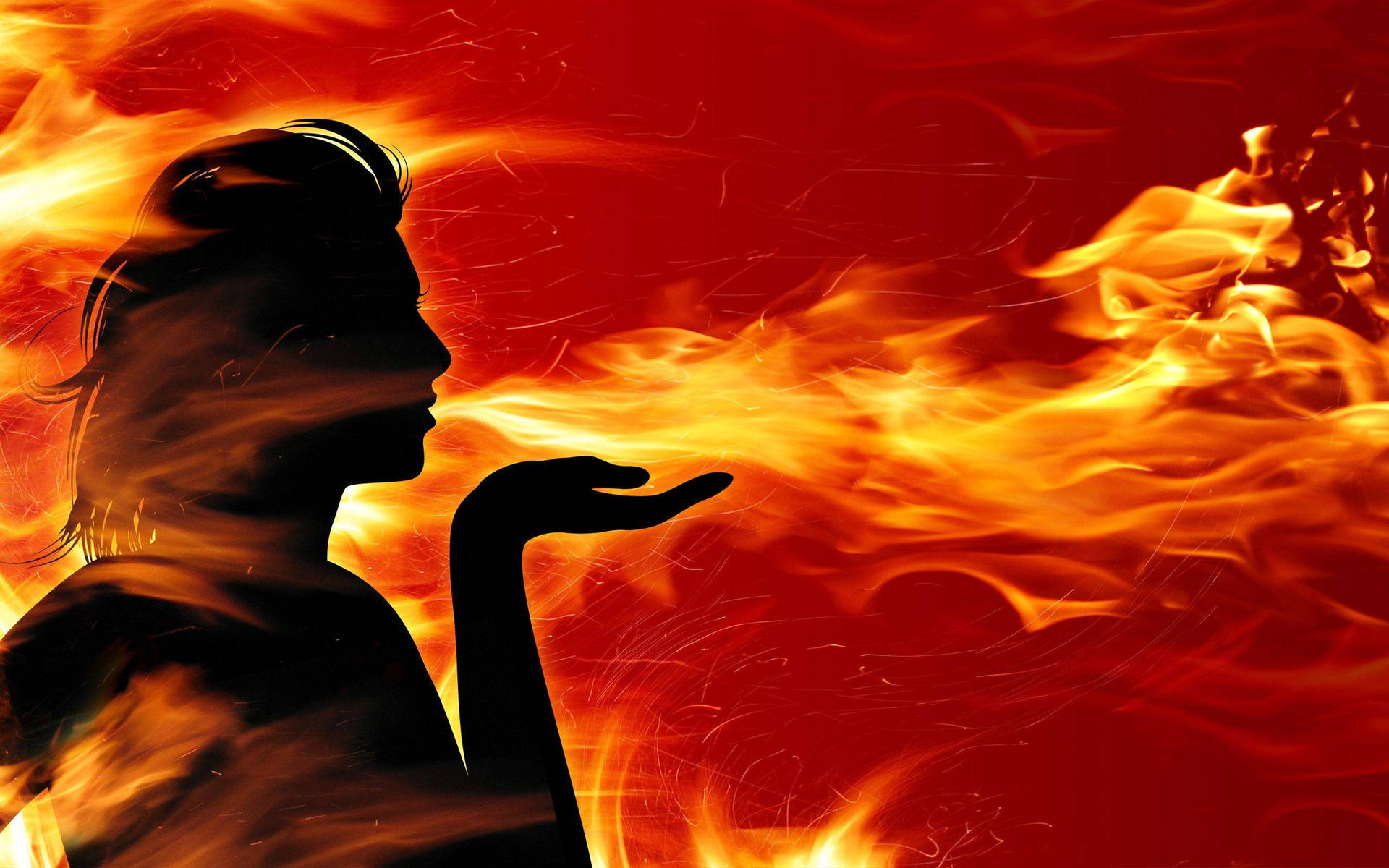 Woman Blowing Fire Background Background