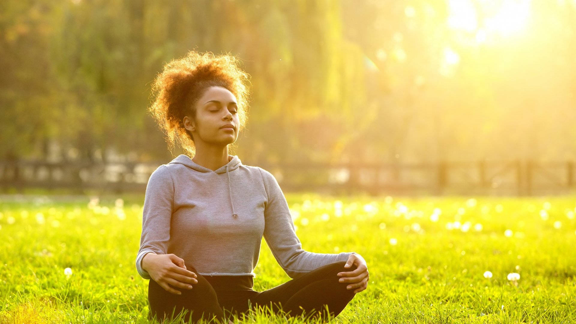 Woman Breathing And Meditating Background