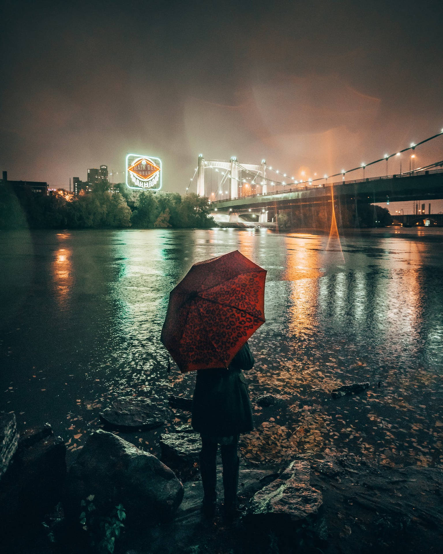 Woman By The River After Raining Background