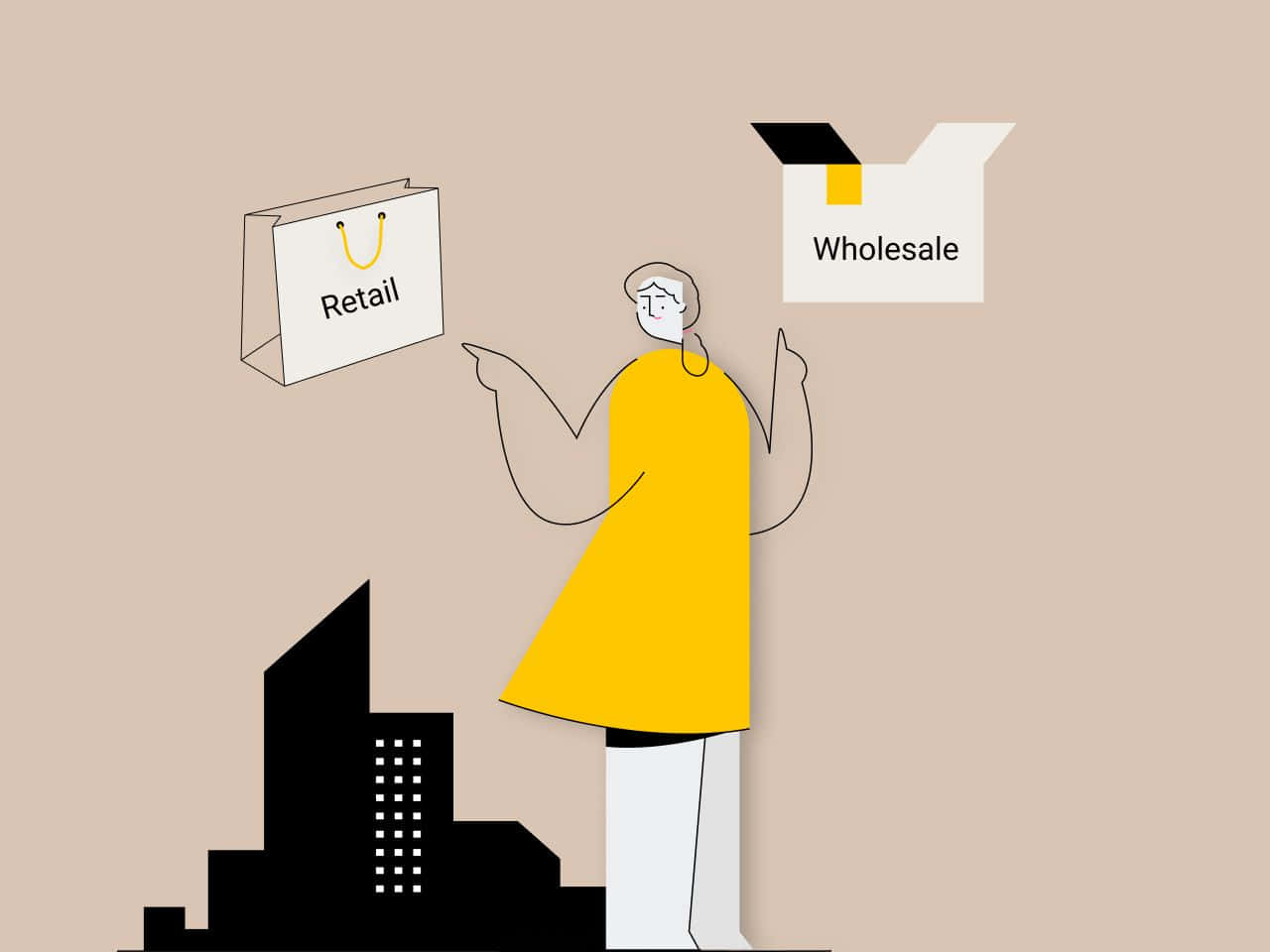 Woman Choosing Between Wholesale And Retail Background