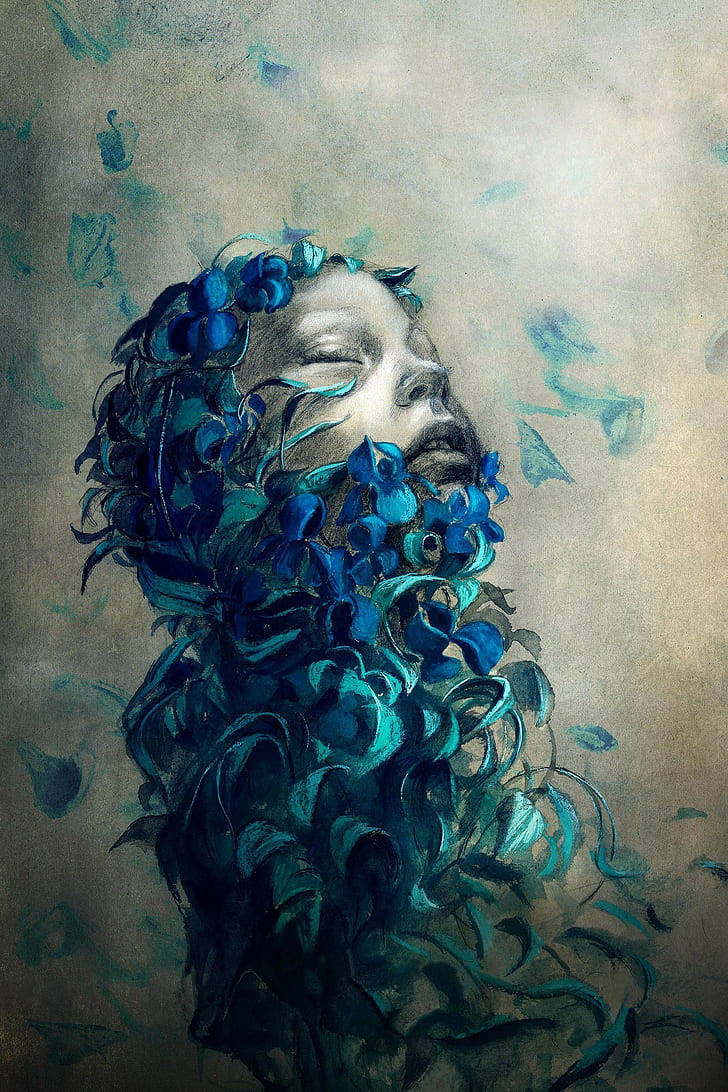 Woman Covered With Blue Flower Iphone