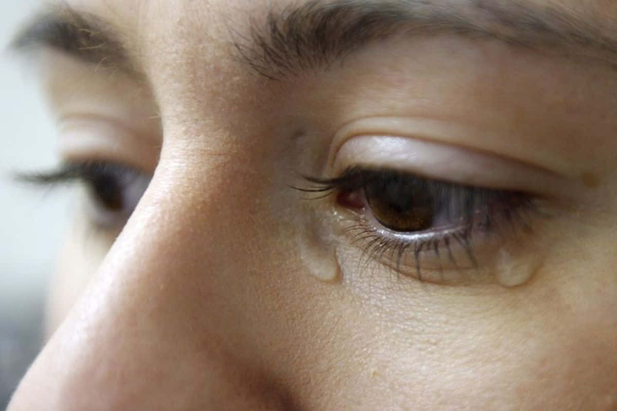 Woman Crying With Tear Eye Shot Background