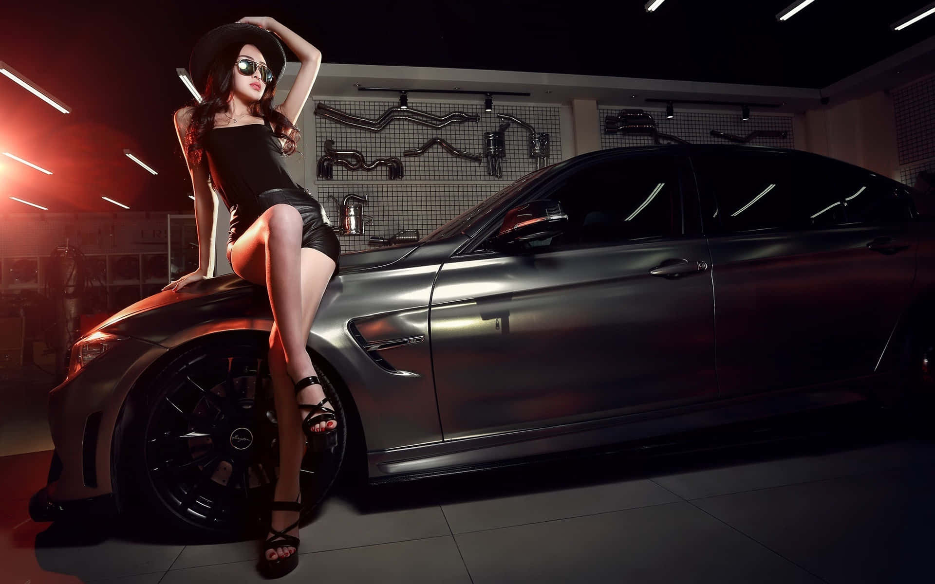 Woman Doing Sexy Pose On Car Background