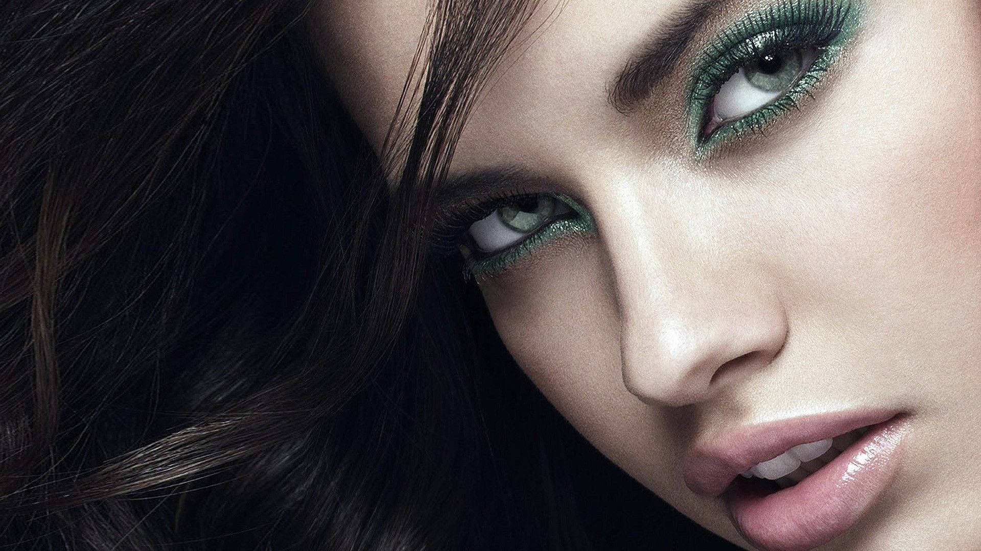 Woman Face Green Eyeshadows Background