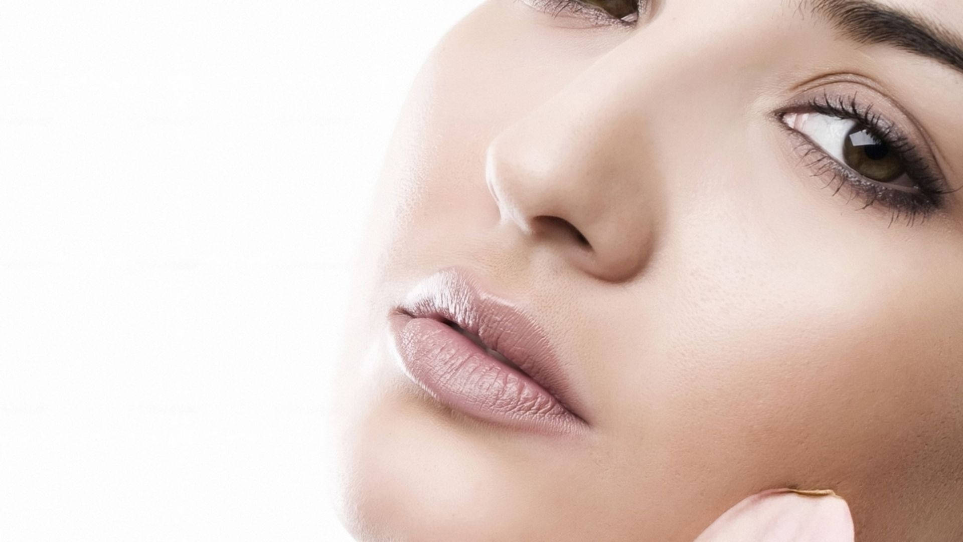 Woman Face Pale Lips Background