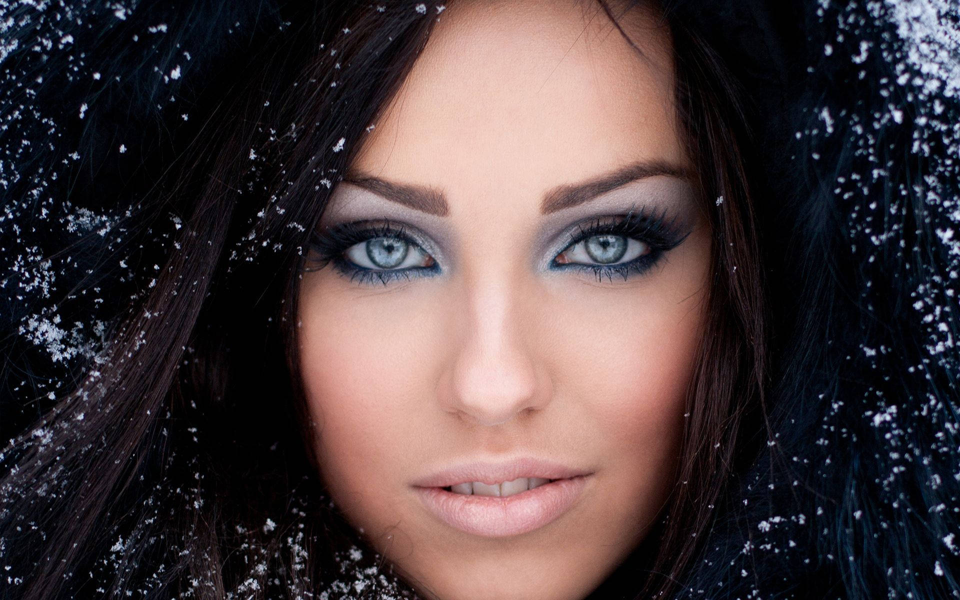 Woman Face Snow Eyeshadow Background