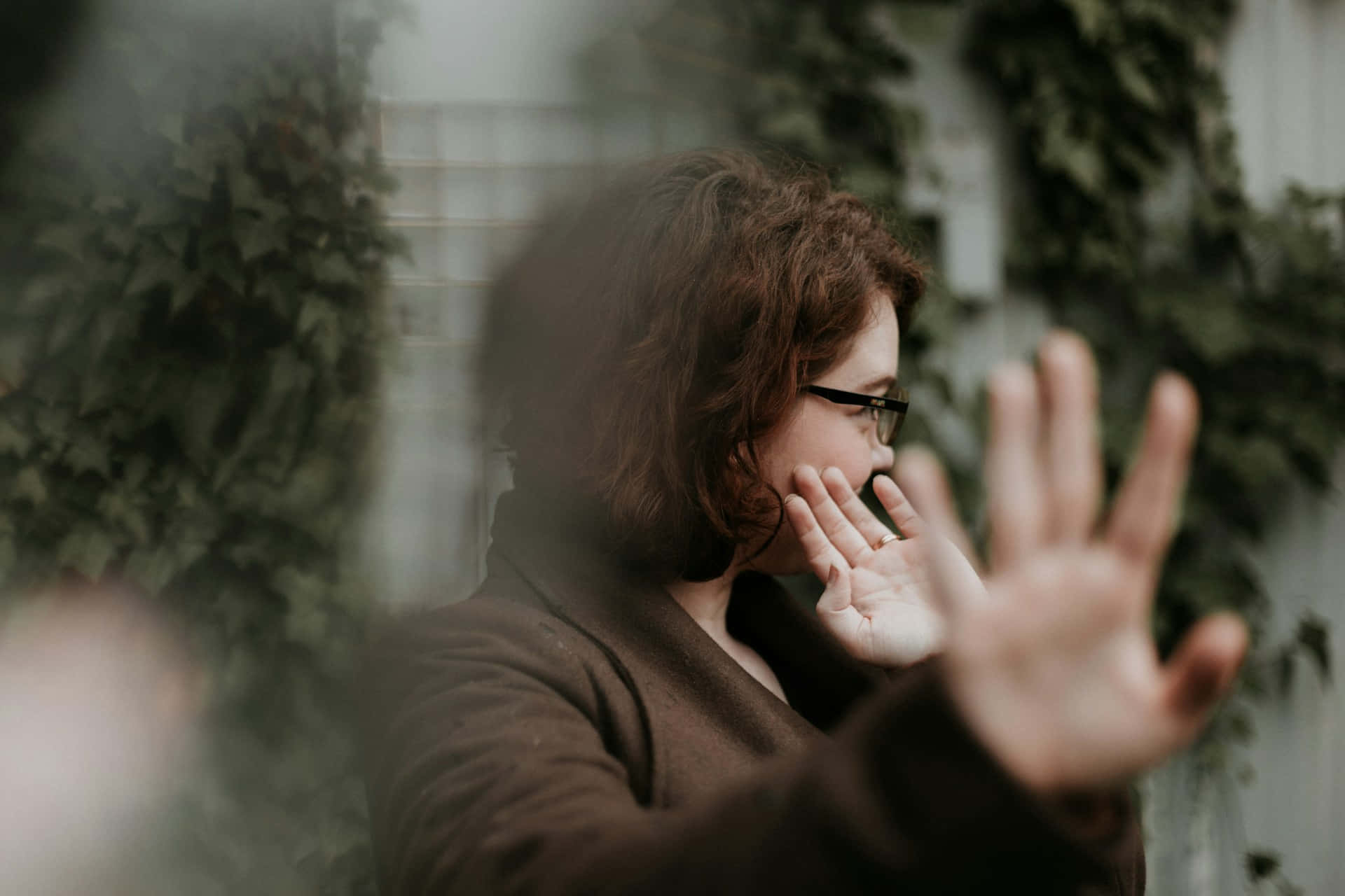 Woman Gesturing Stop Outdoors Background