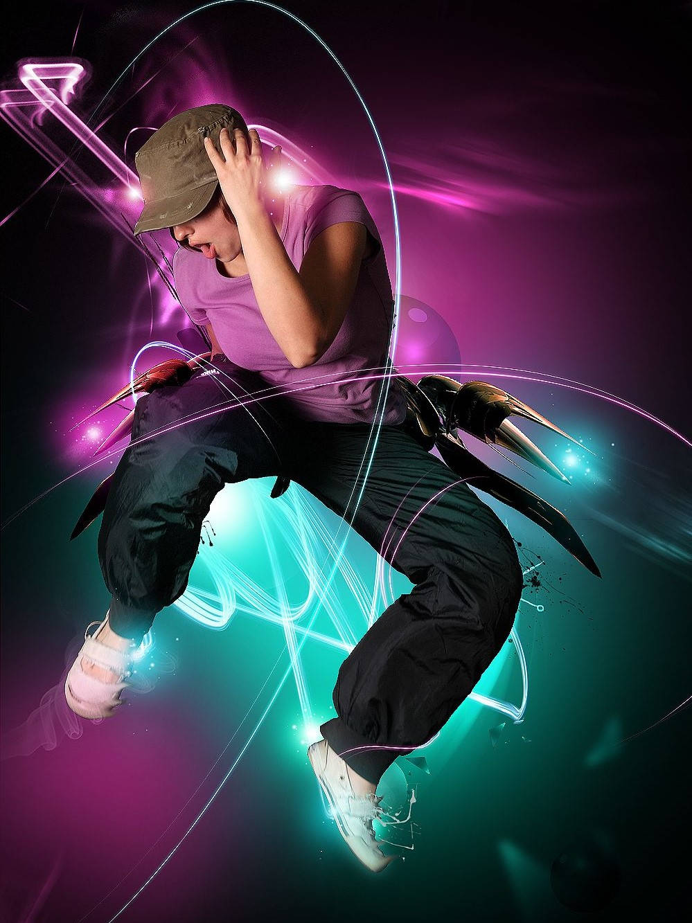 Woman Hip-hop Dance Neon Poster Background