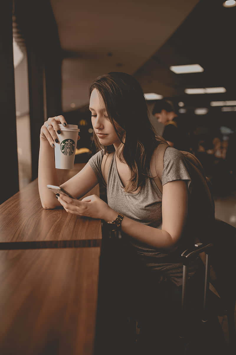 Woman Holding A Disposable Cup Background