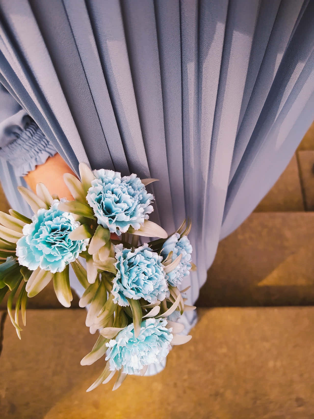 Woman Holding Blue Flowers Phone Background