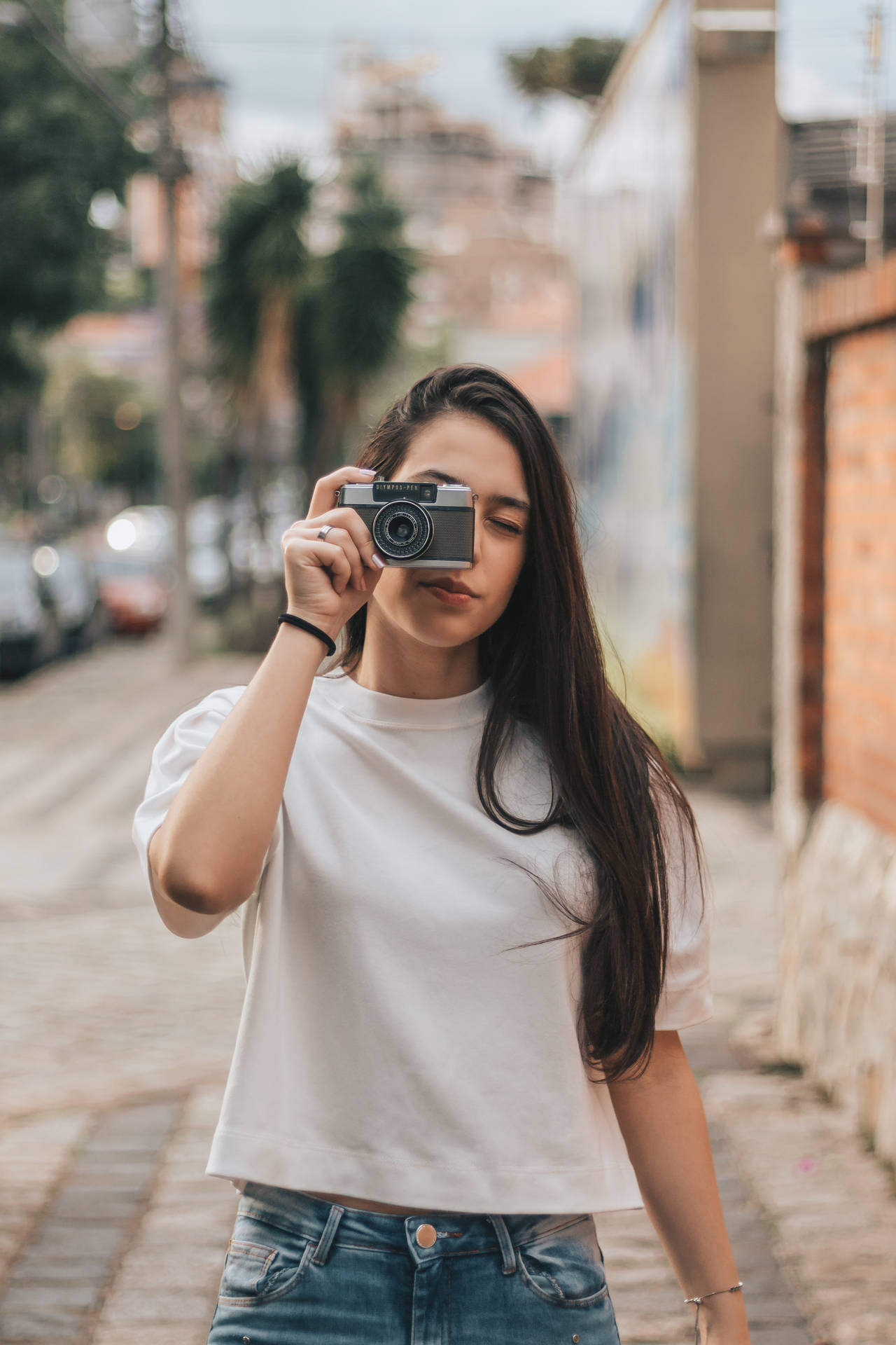 Woman Holding Camera Photo Background