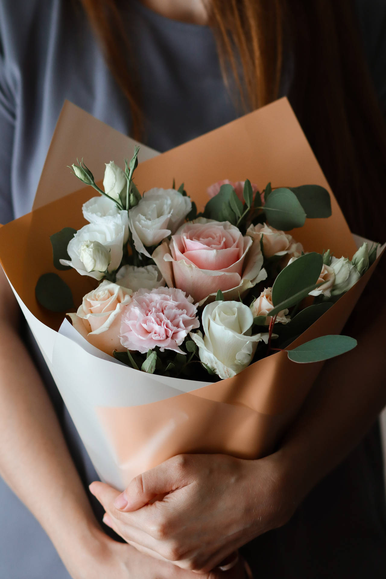 Woman Holding Roses Flower Bouquet Background