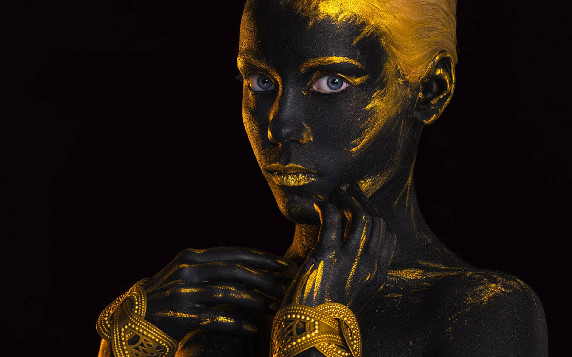 Woman In Black And Gold Background