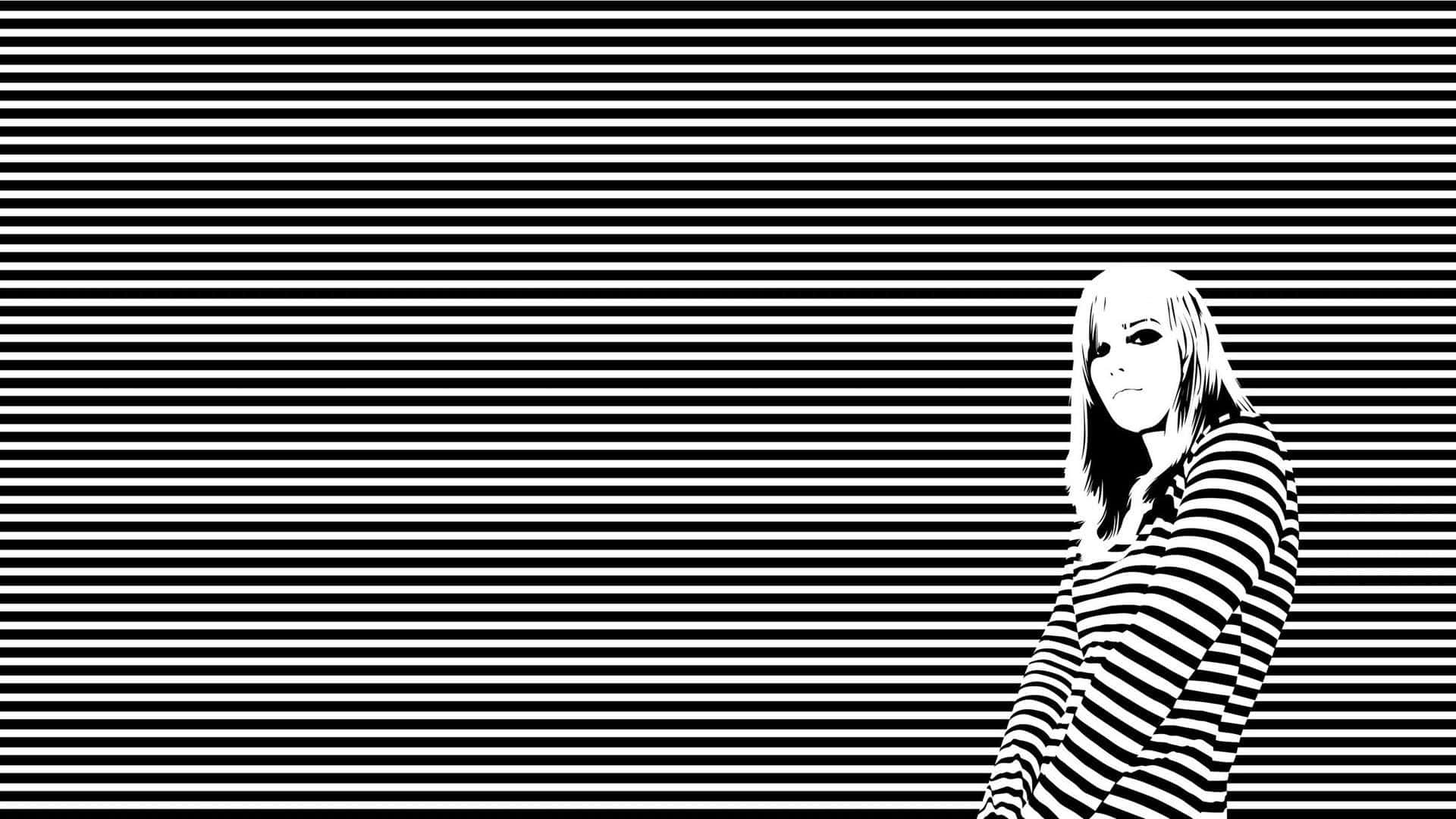 Woman In Black And White Stripes Background