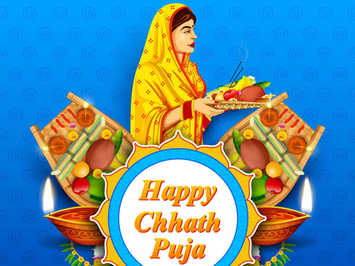 Woman In Blue Chhath Puja Backdrop Background