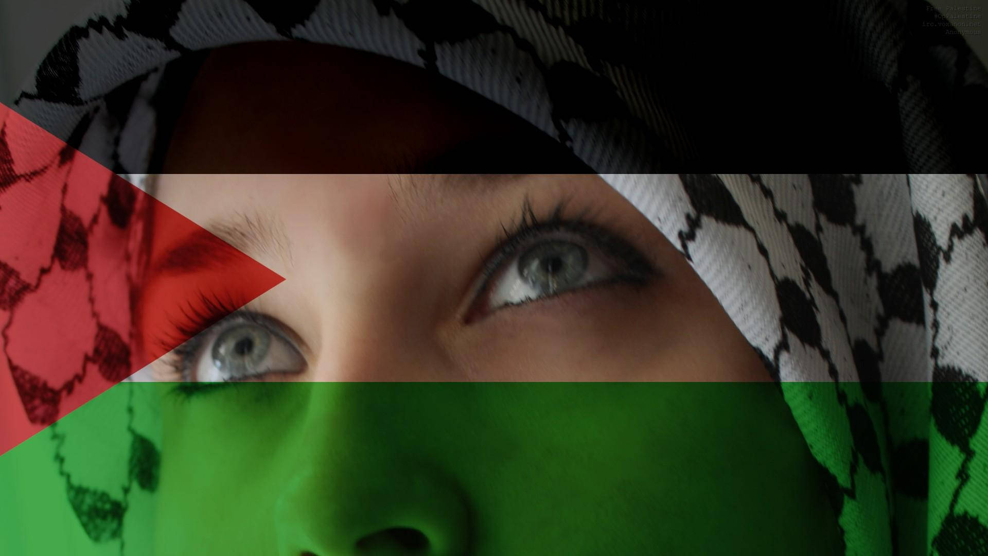 Woman In Palestine Flag Colors Background