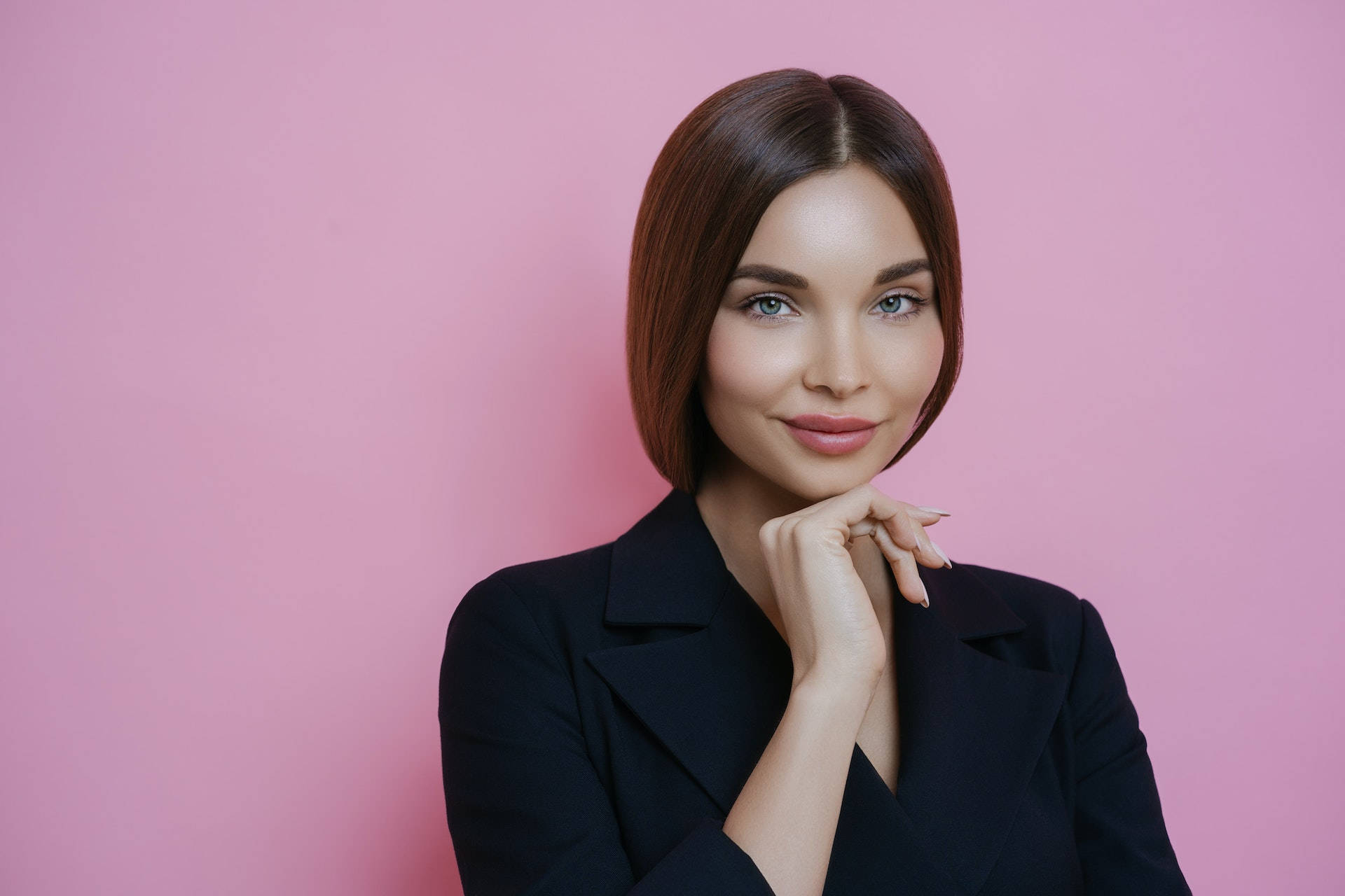 Woman In Pink Wall Headshot Background