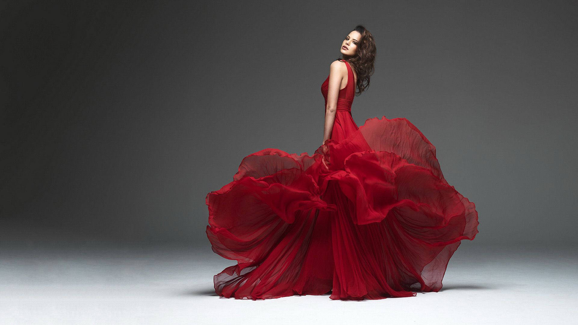 Woman In Red Gown Fashion Model Background