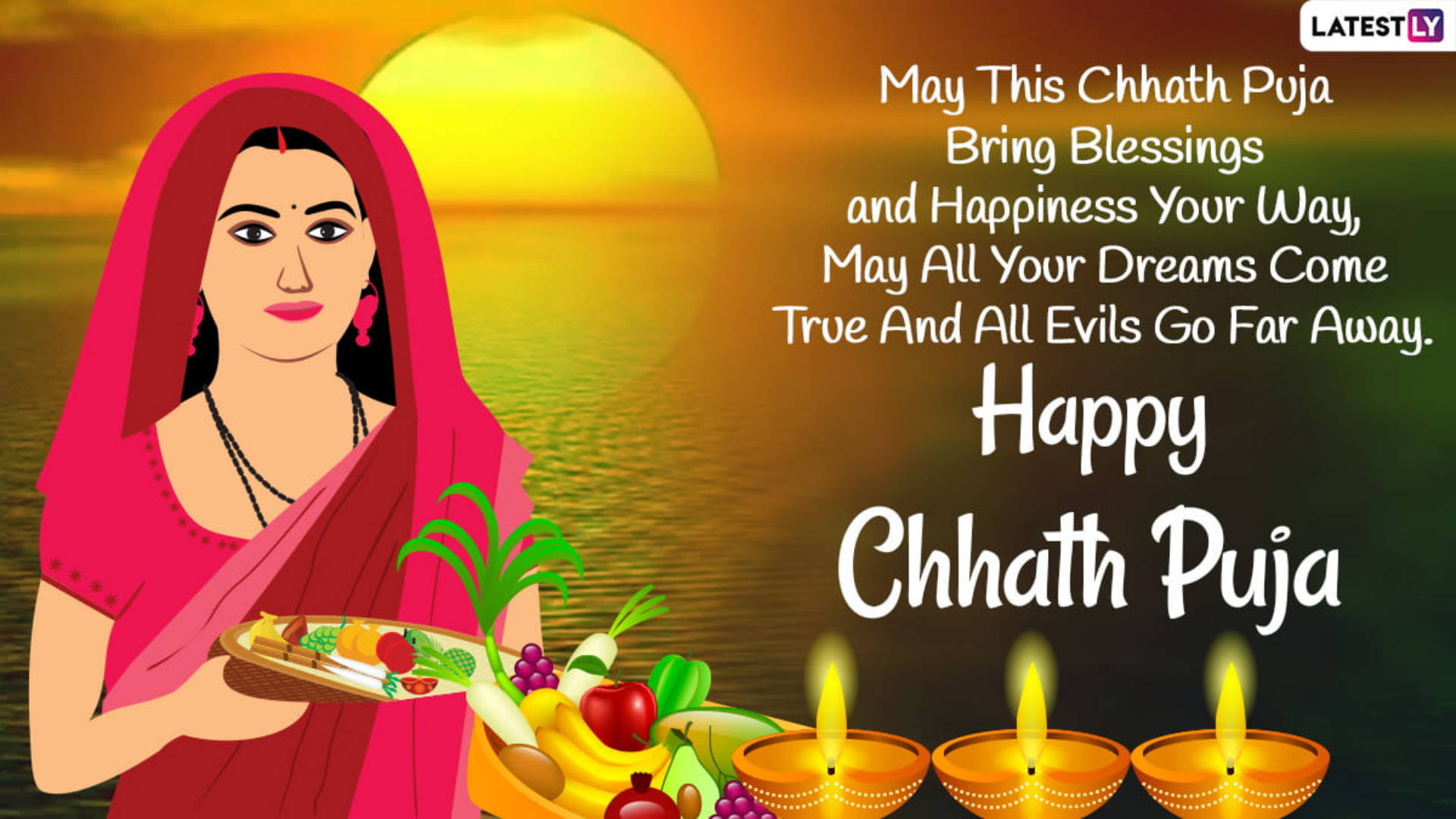 Woman In Red Saree Chhath Puja Background