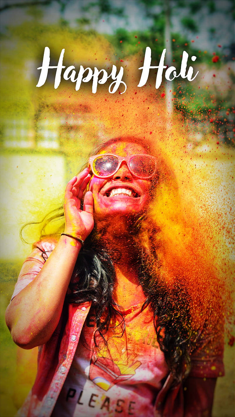 Woman In Sunglasses Happy Holi Hd Background