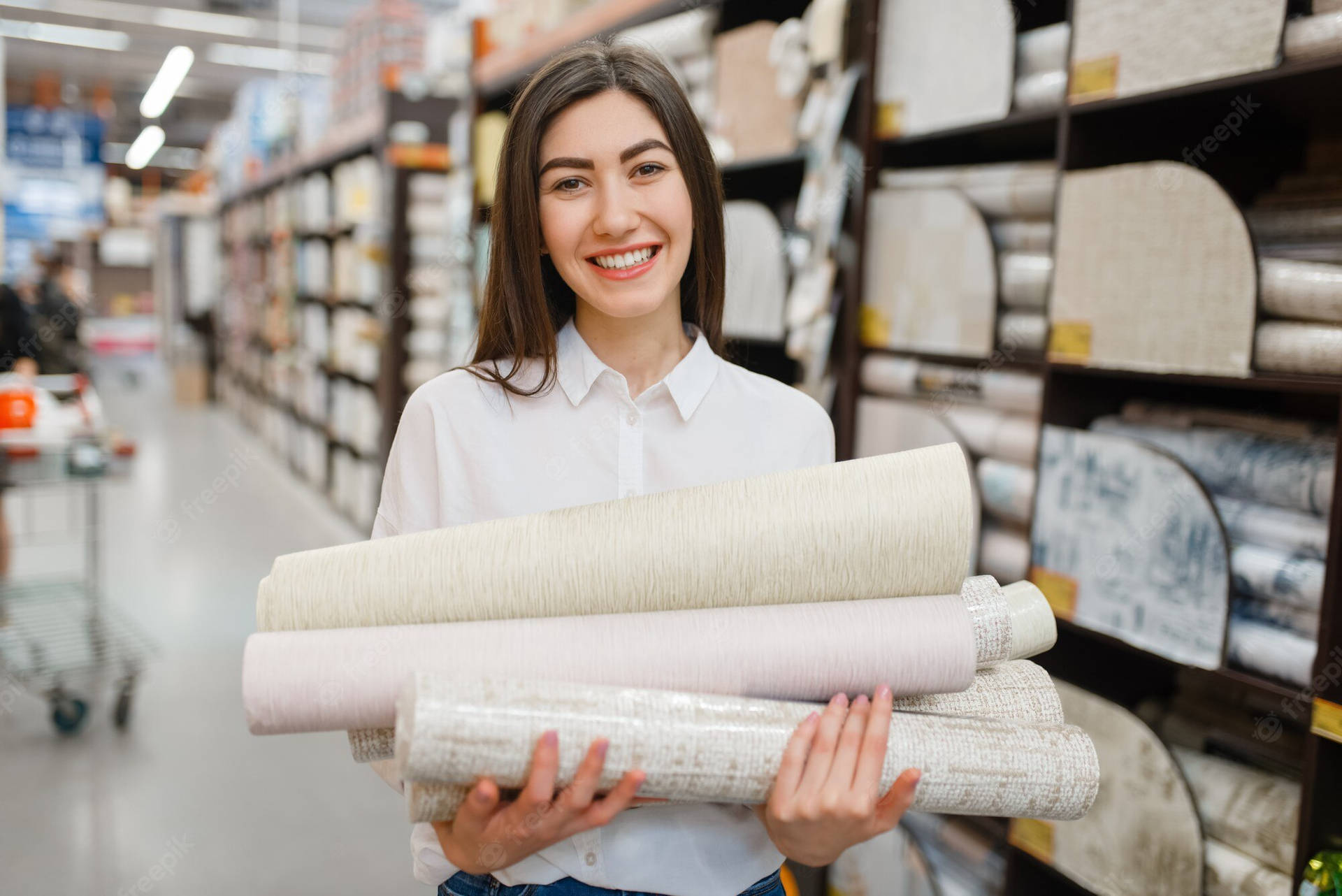 Woman In Supply Store Background