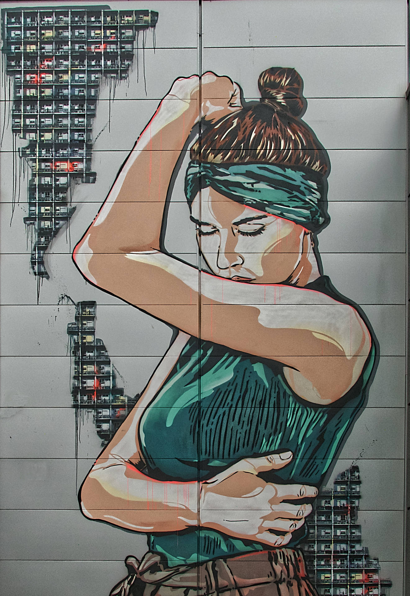 Woman In Teal Street Art Background