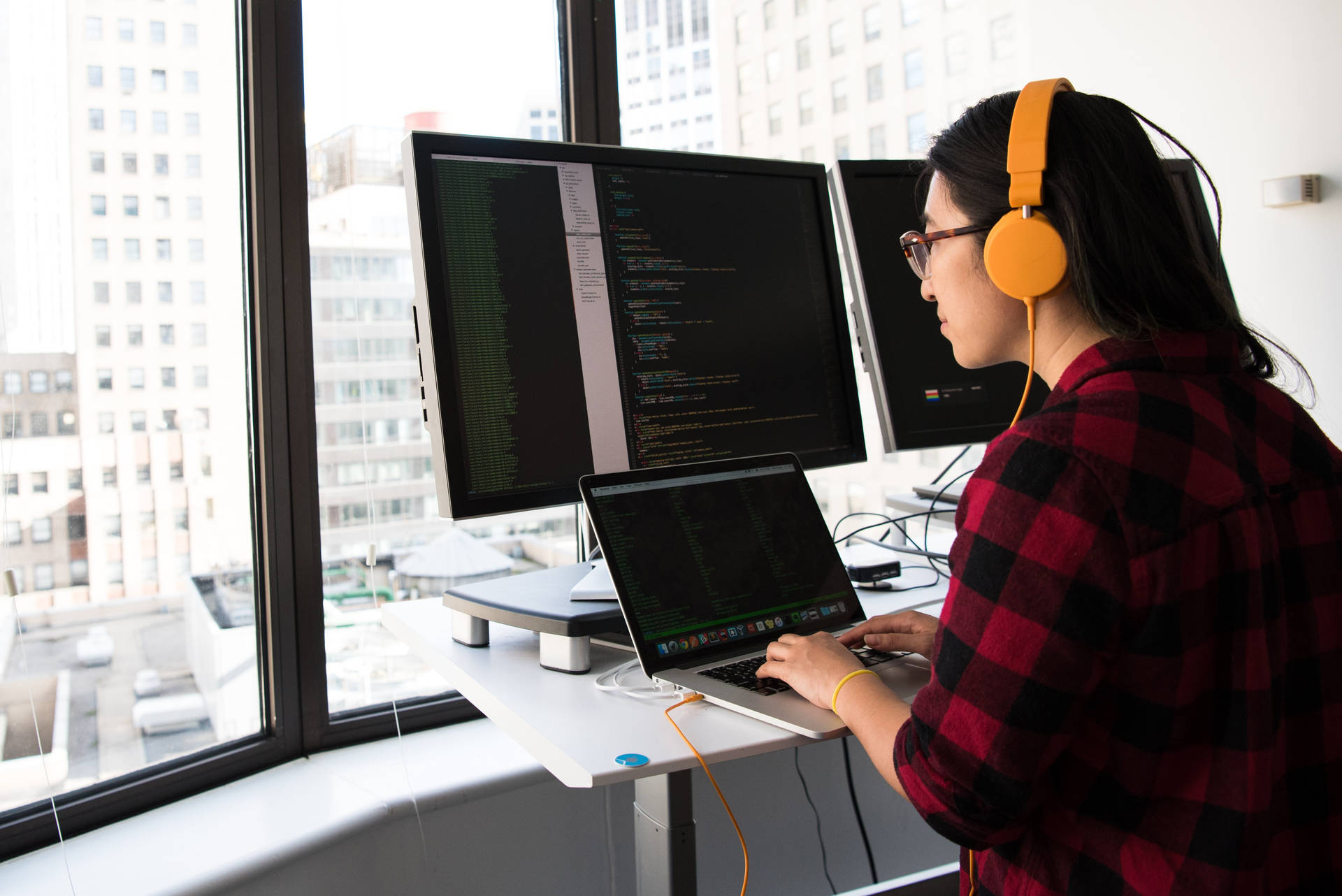 Woman Learning About Coding Background