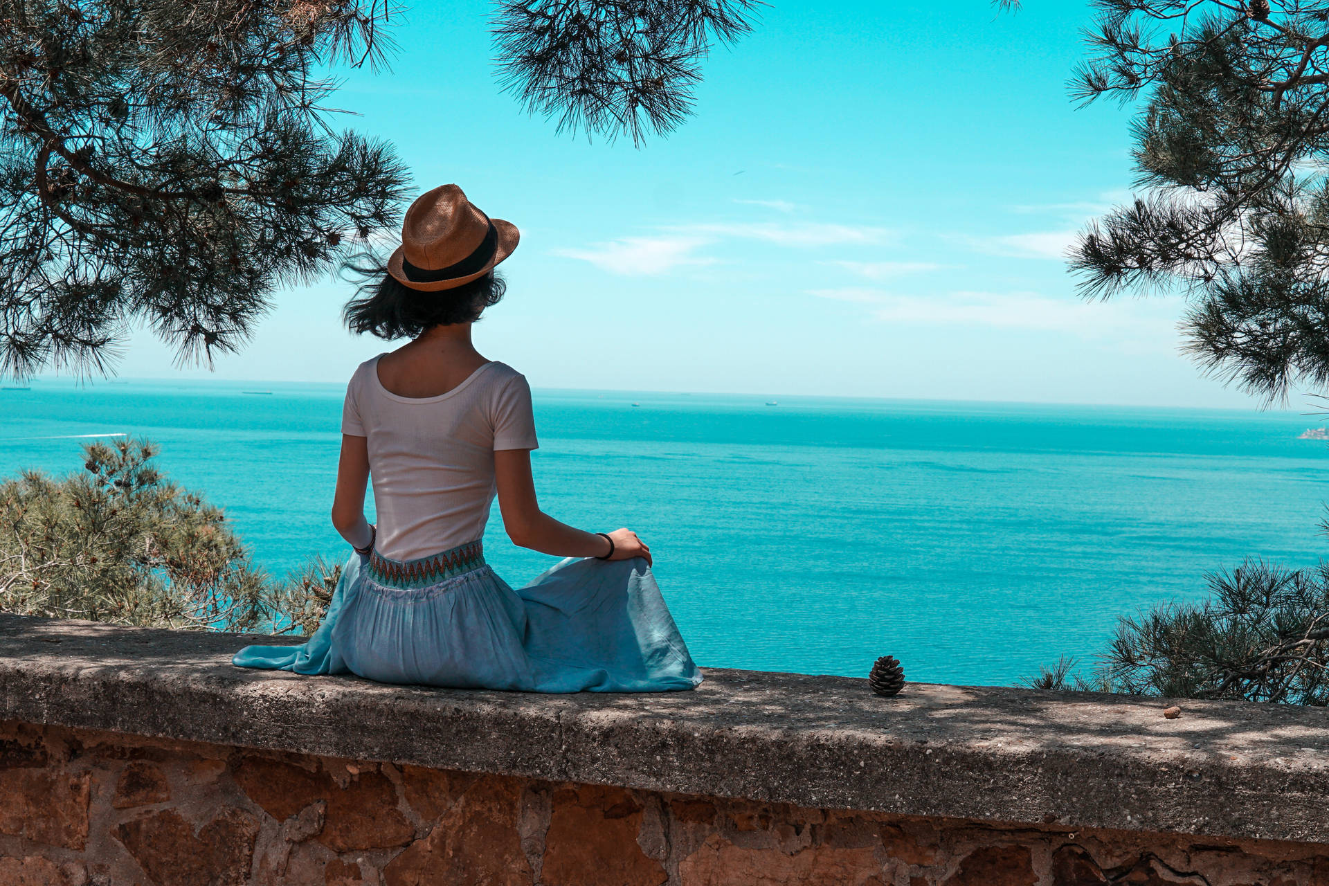 Woman Looking At Beautiful Blue Sea