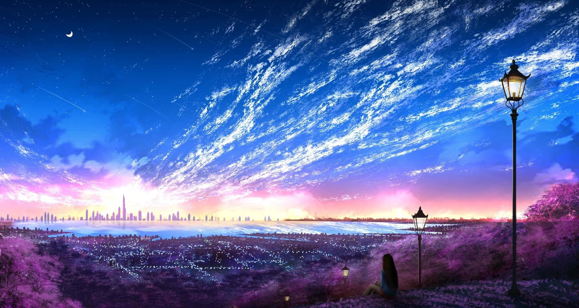 Woman Looking At The City Under Evening Sky