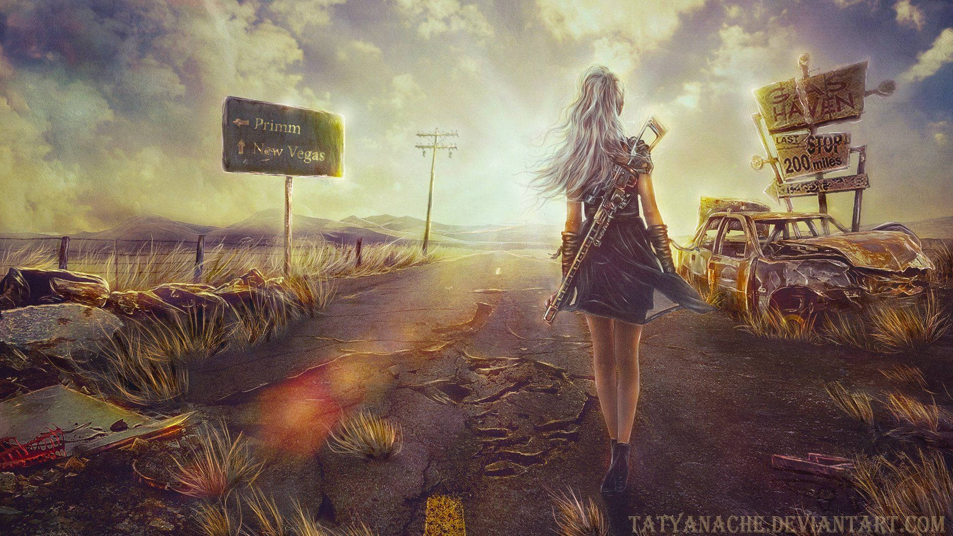 Woman On Road Fallout Background