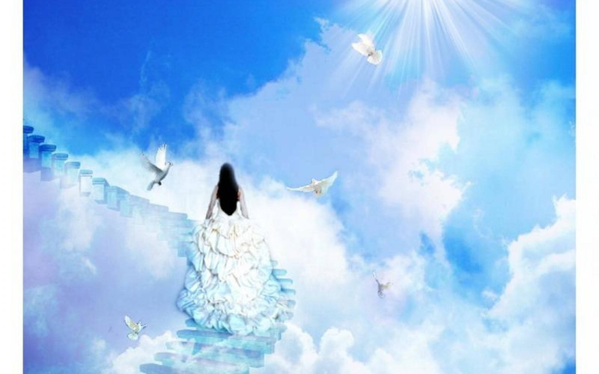 Woman On Stairway To Heaven Background