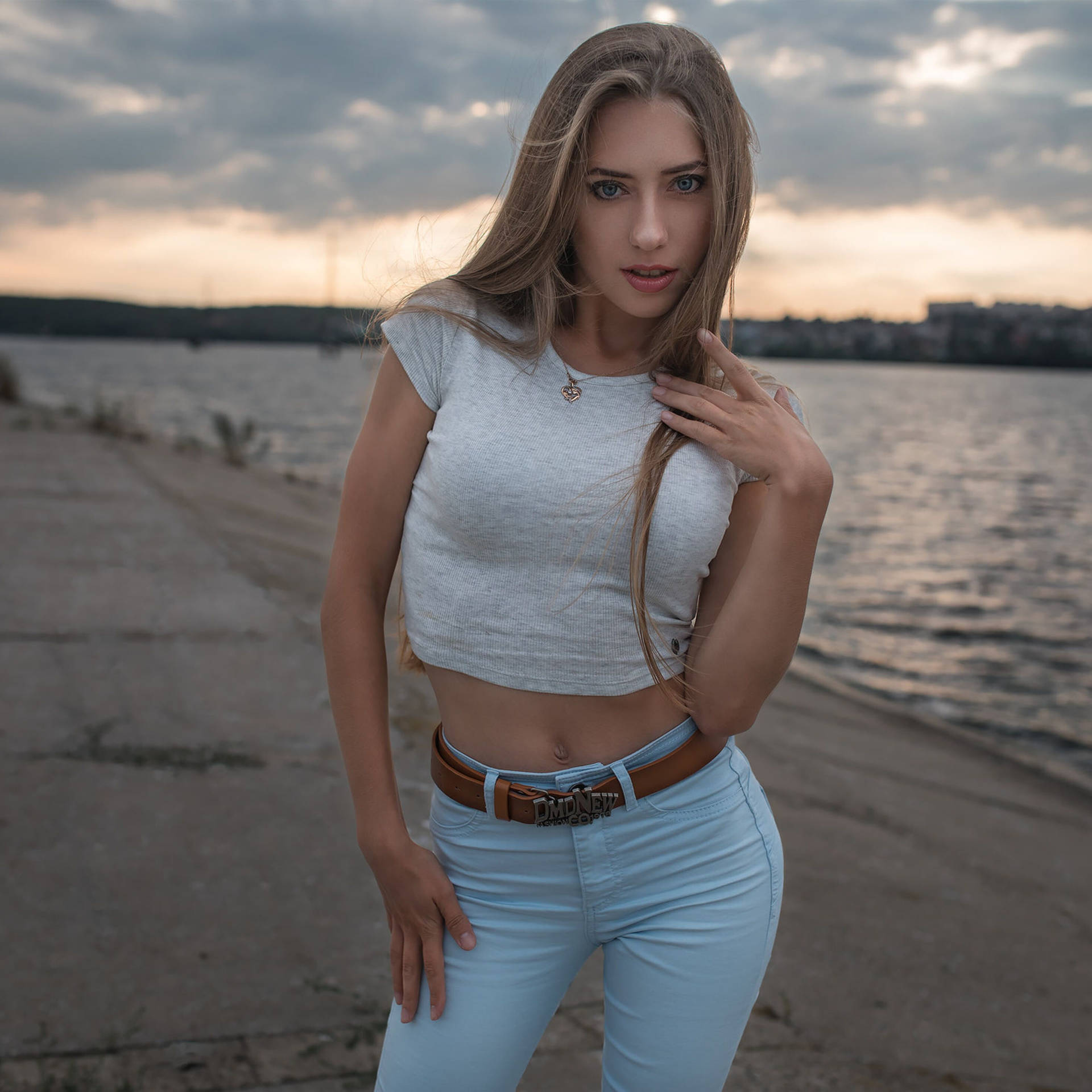 Woman Posing Near Water Beautiful Body Background