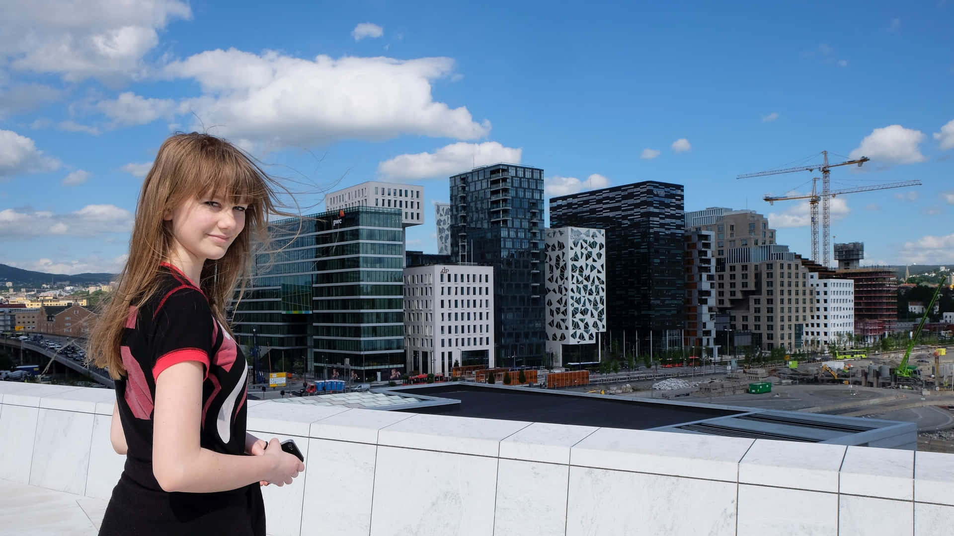 Woman Posing Oslo Opera House