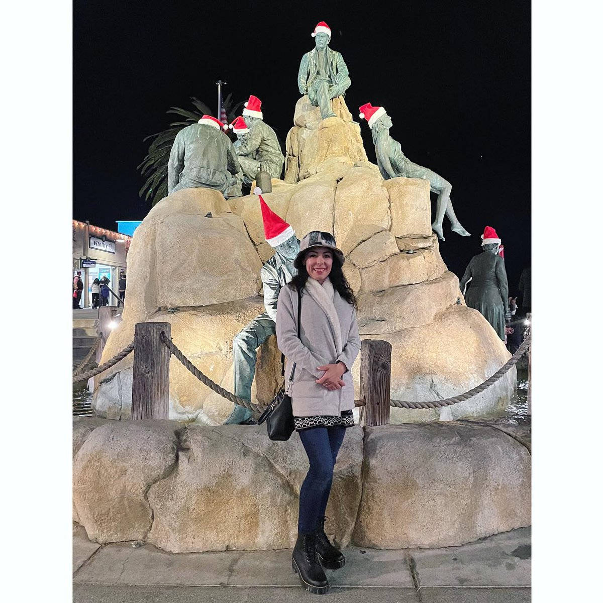 Woman Posing With Cannery Row Monument Background