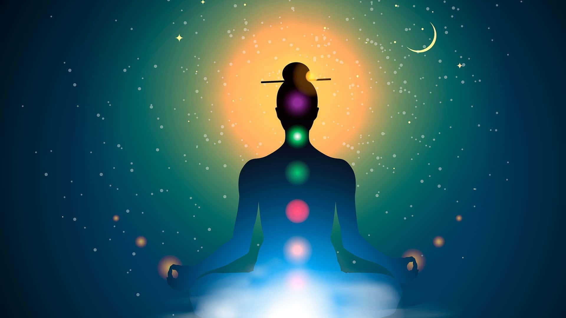 Woman Practicing Spiritual Meditation At Sunset Background