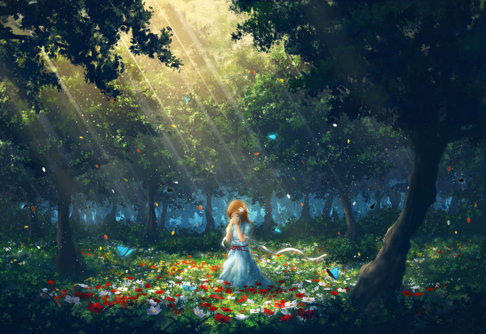 Woman Praying On The Forest Digital Art Background