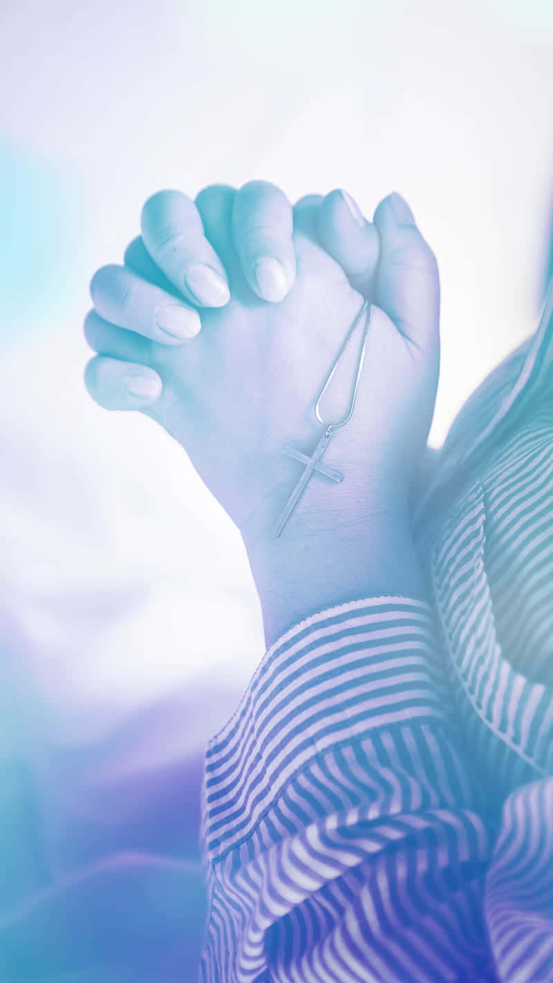 Woman Praying With A Rosary Background