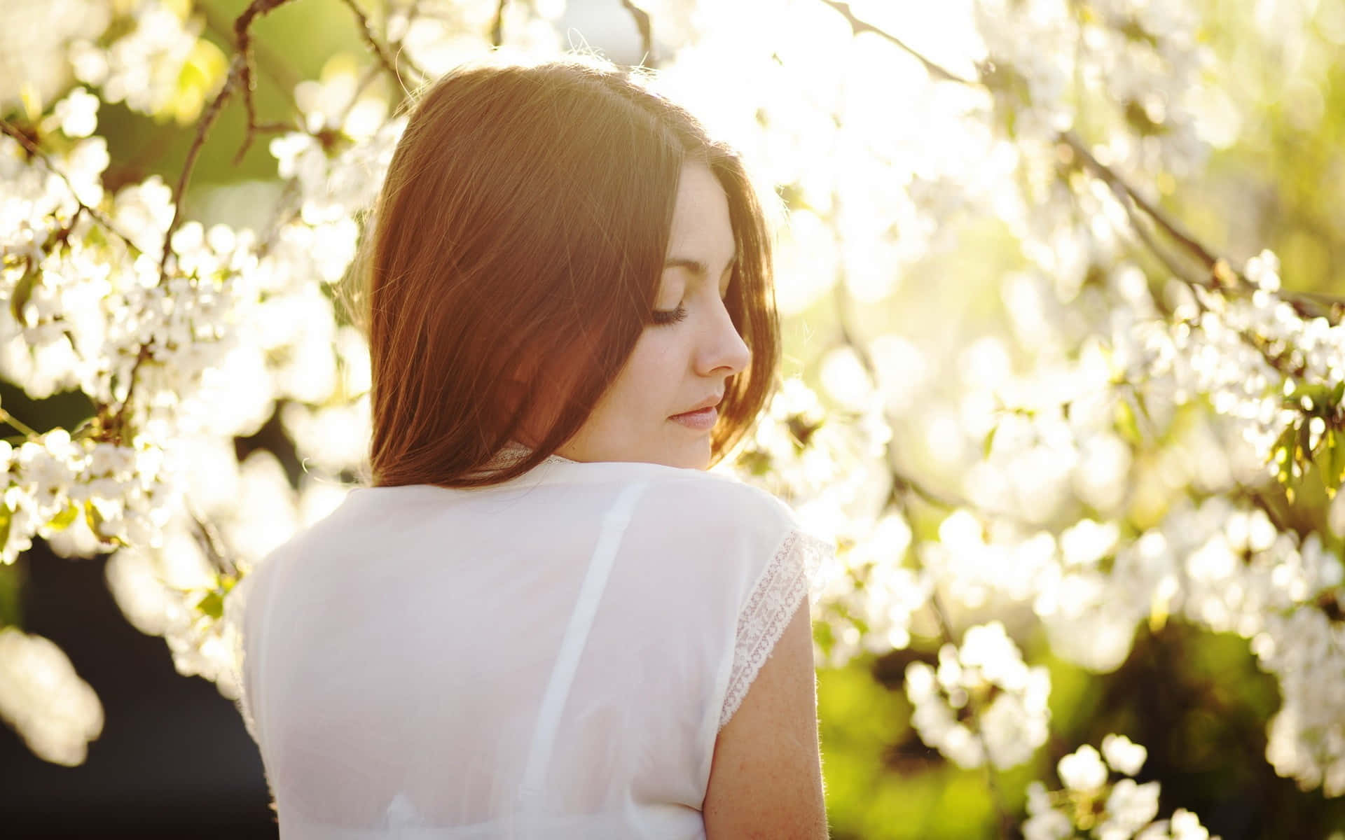 Woman Profile With White Magnolias Background