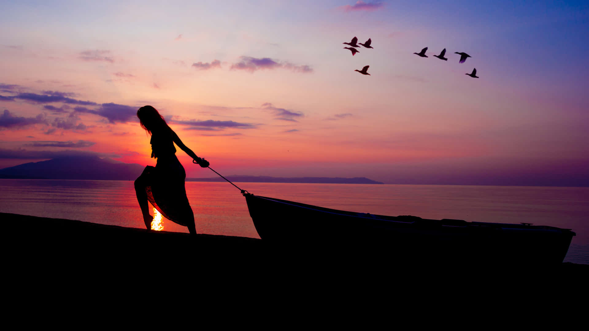 Woman Pulling Silhouette Background