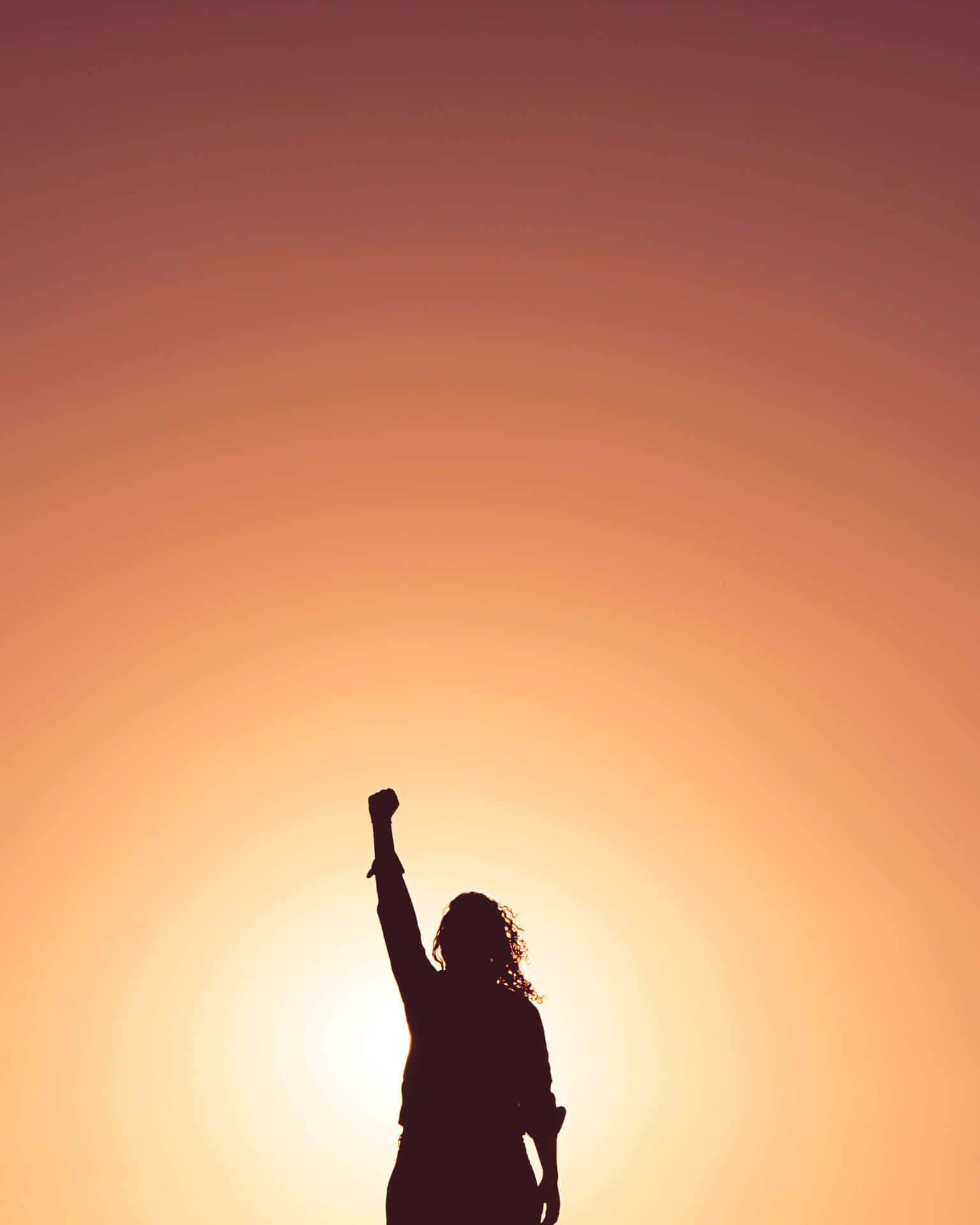 Woman Raising Hand Silhouette Background