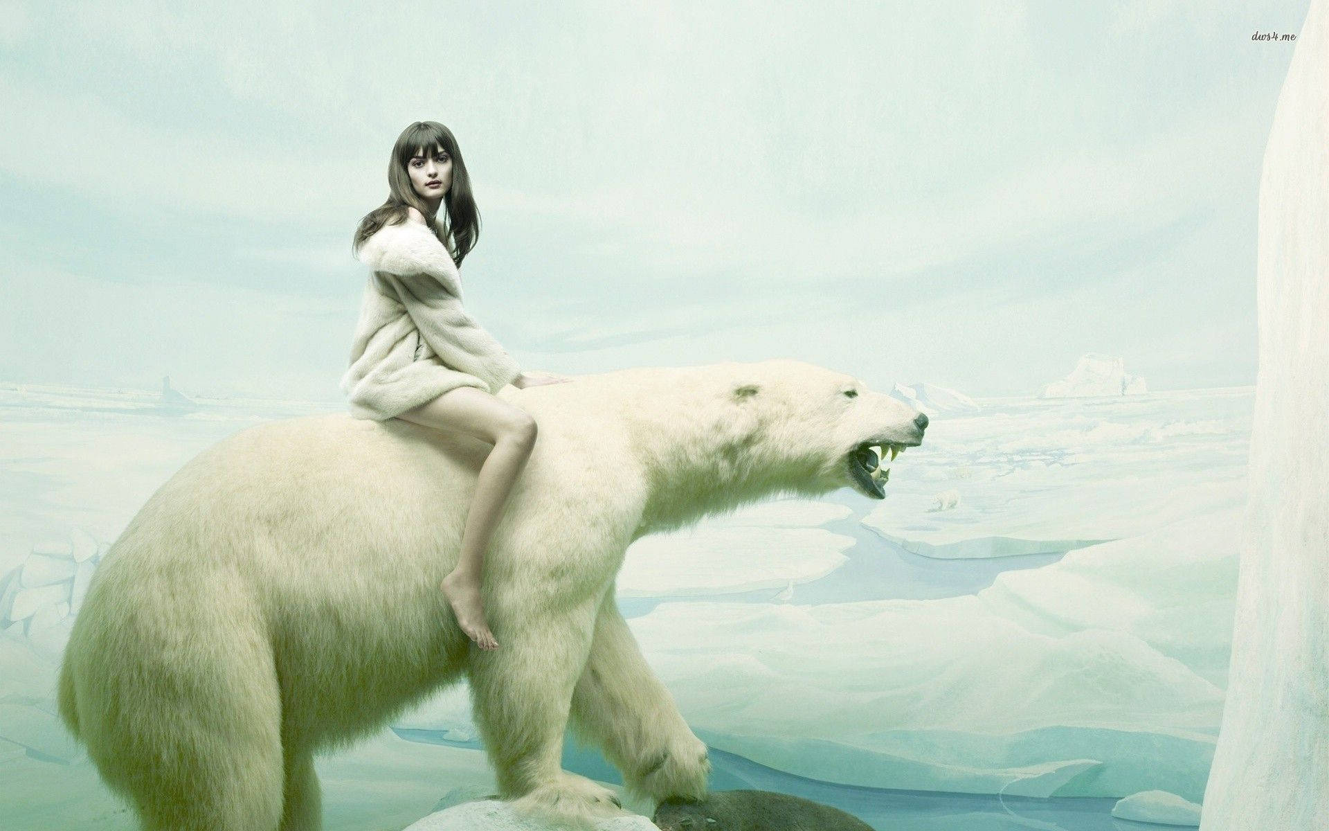 Woman Riding Polar Bear Background