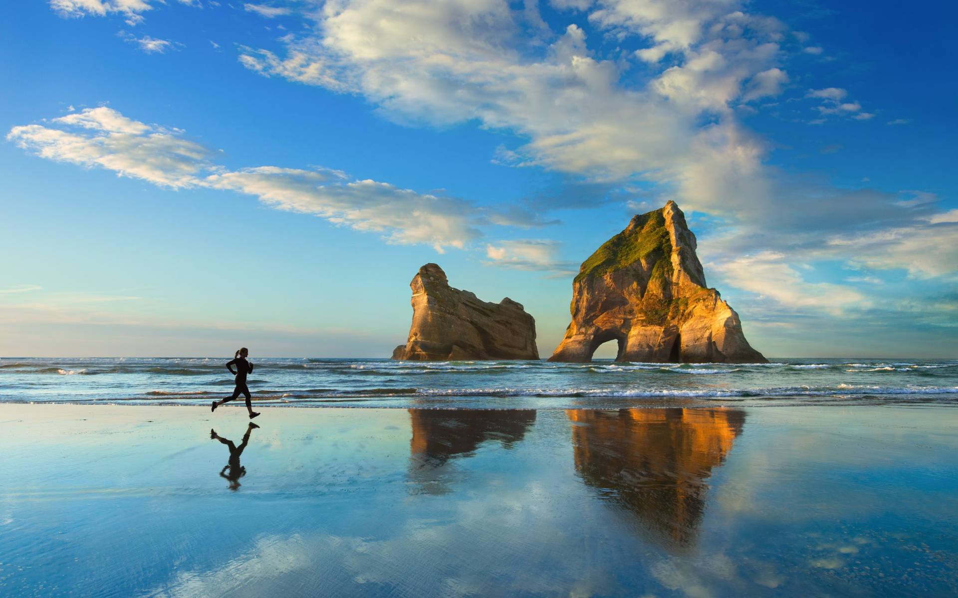 Woman Running In Beach Shore Background