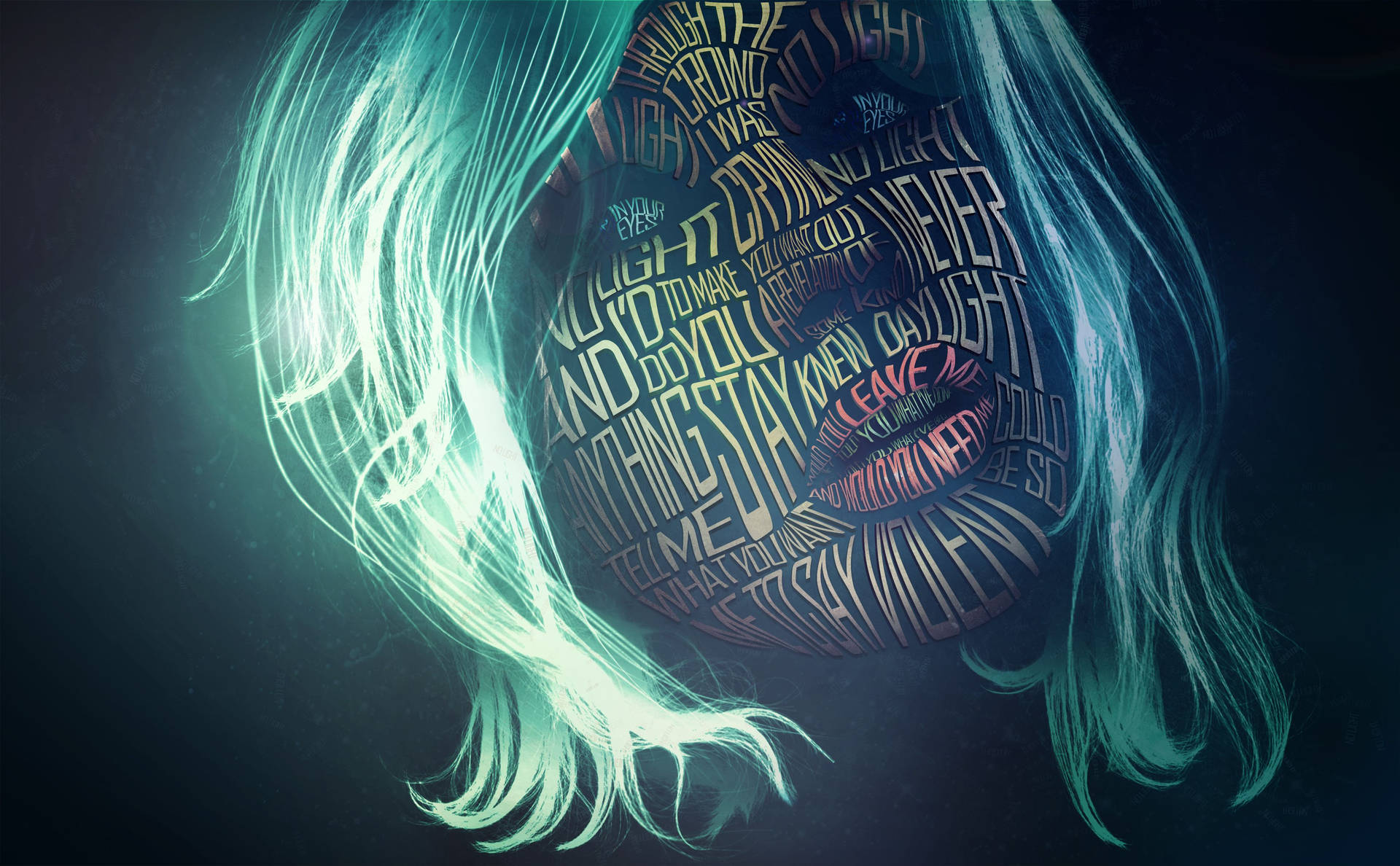 Woman's Face With Stylised Words Background