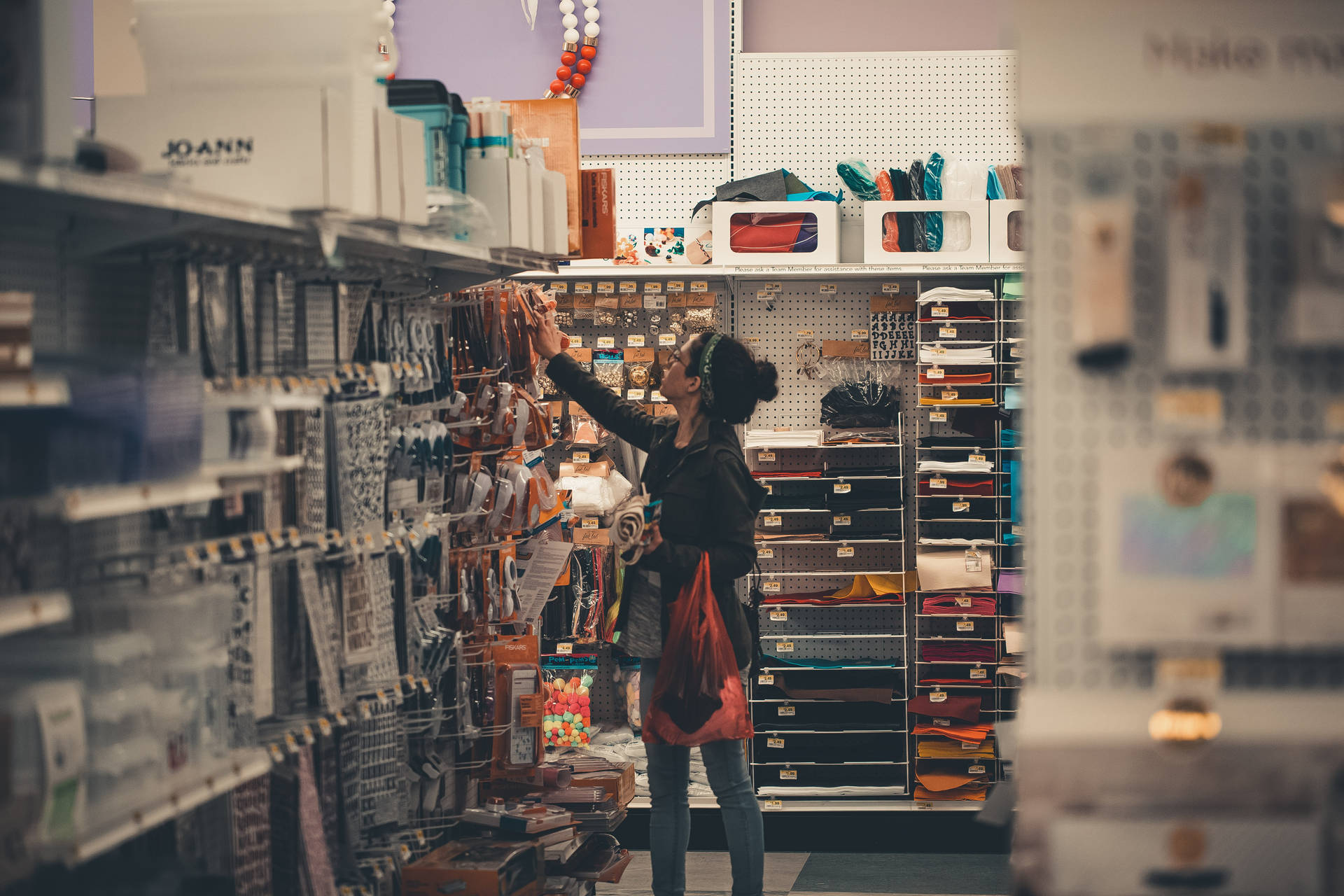 Woman Shopping In General Store Background