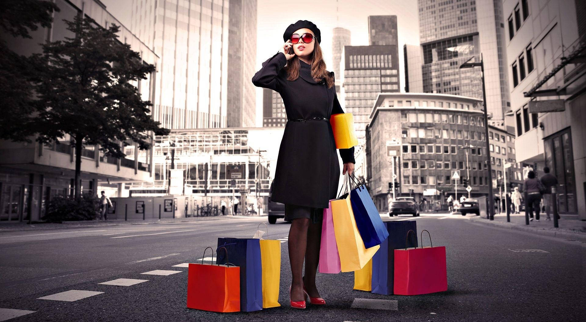 Woman Shopping With Sunglasses Background