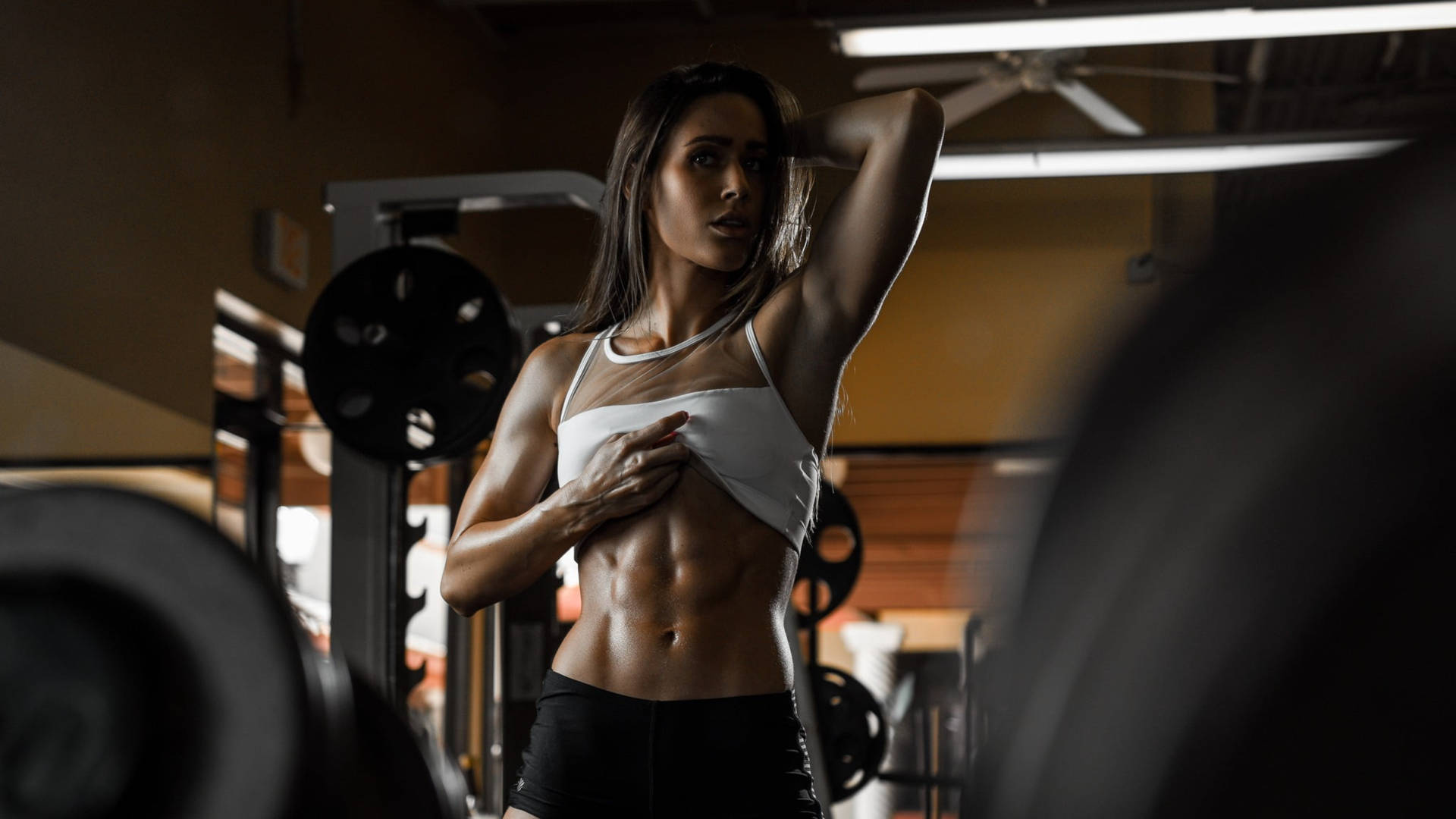 Woman Showing Gym Abs Background